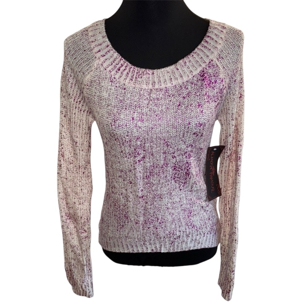 Almost Famous Knit Sweater Purple White Speckled Juniors Small NWT